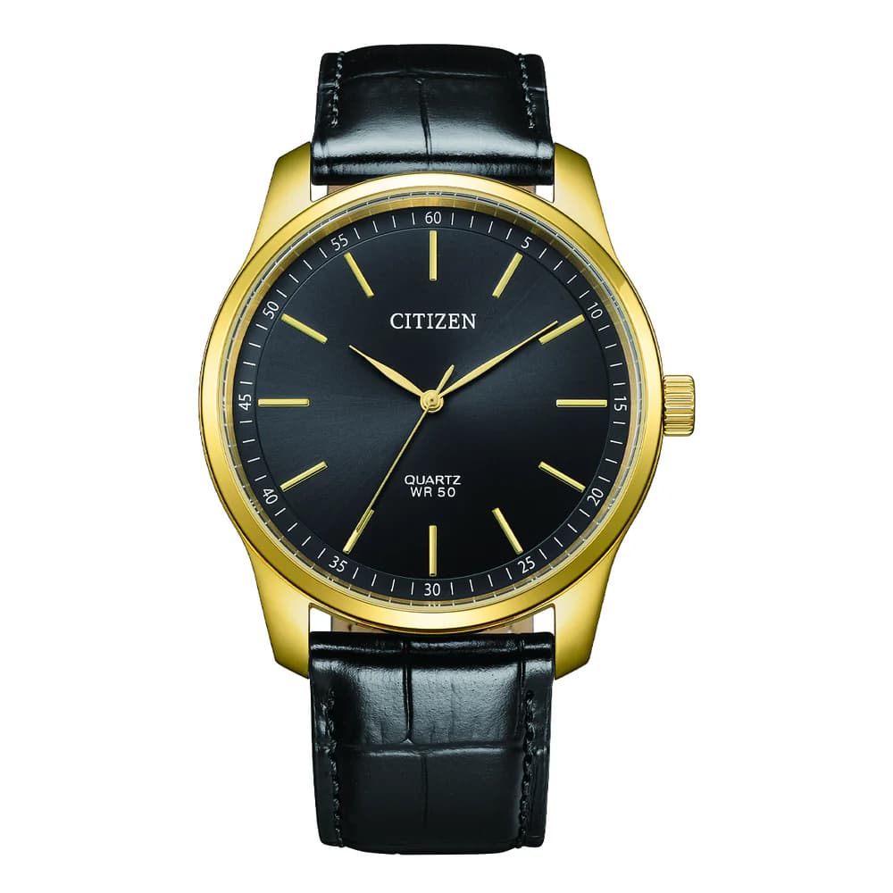 CITIZEN BH5002-02E GOLD METAL BLACK DIAL BLACK LEATHER